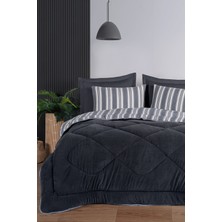 Uyku Seti Wellsoft Yorganlı Pofuduk 3 Parça Tek Kişilik Soft Line Antrasit