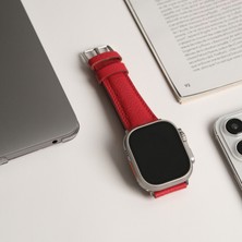 Toronata Apple Watch Uyumlu Deri Kordon & Kayış - 42 / 44 / 45 / 46 / 49 mm - Ultra / Ultra 2 / Seri 9 / 8 / 7 / 6 / 5 / 4 / 3 - Kırmızı