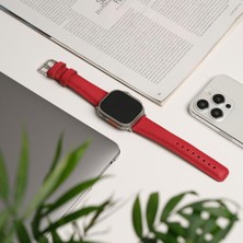 Toronata Apple Watch Uyumlu Deri Kordon & Kayış - 42 / 44 / 45 / 46 / 49 mm - Ultra / Ultra 2 / Seri 9 / 8 / 7 / 6 / 5 / 4 / 3 - Kırmızı