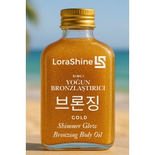 LoraShine Simli Yoğun Bronzlaştırıcı Yağ 100 ml – Havuç Yağlı Işıltılı Ten Bakımı