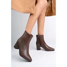 Tarçın Ayakkabı Hakiki Deri Kadın Kahverengi Topuklu Deri Bot TRC102-0001