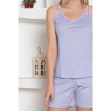 Alimer Kadın Kalp Desen Askılı  Pamuk Mini Şortlu Pijama Takımı