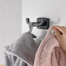 Fndhome Siyah Kare Banyo 3 Lü Set Tuvalet Kağıtlık,havluluk ,2 Li Bornoz Askısı