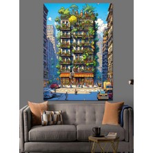 Yeşil Bina Dekoratif Kanvas - Mdf Ahşap Tablo