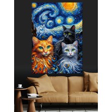Kedi Yıldızlar Dekoratif Kanvas - Mdf Ahşap Tablo