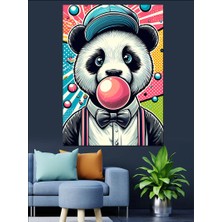 Sakız Çiğneyen Panda Dekoratif Kanvas - Mdf Ahşap Tablo