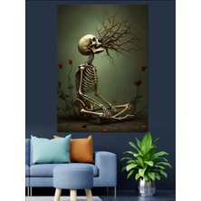 Kuru Dallar ve Iskelet Dekoratif Kanvas - Mdf Ahşap Tablo