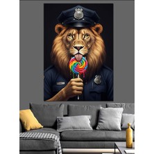 Lolipop Polis Aslan Dekoratif Kanvas - Mdf Ahşap Tablo
