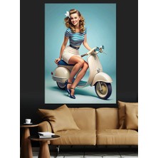 Vespa Kızı Dekoratif Kanvas - Mdf Ahşap Tablo