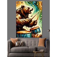 Davulcu Ayı Dekoratif Kanvas - Mdf Ahşap Tablo