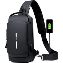 Newish Erkek Siyah Usb Çıkışlı Çapraz Askılı Omuz ve Bel Çantası new222
