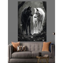 Siyah ve Beyaz Kurtlar Dekoratif Kanvas - Mdf Ahşap Tablo