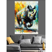 Koşan Gergedan Dekoratif Kanvas - Mdf Ahşap Tablo