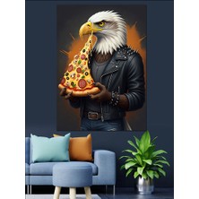 Pizza Yiyen Kartal Dekoratif Kanvas - Mdf Ahşap Tablo
