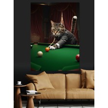 Bilardo Oynayan Kedi Dekoratif Kanvas - Mdf Ahşap Tablo