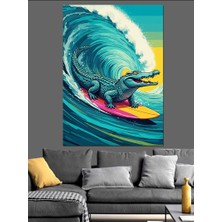 Dalgaları Aşan Timsah Dekoratif Kanvas - Mdf Ahşap Tablo