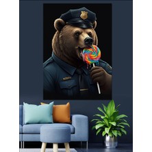 Tatlı Polis Ayı Dekoratif Kanvas - Mdf Ahşap Tablo