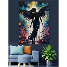 Siyah Kanatlı Melek Dekoratif Kanvas - Mdf Ahşap Tablo