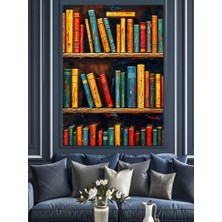 Kitaplık Rafları Dekoratif Kanvas - Mdf Ahşap Tablo