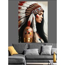 Kızılderili Kadın Portresi Dekoratif Kanvas - Mdf Ahşap Tablo