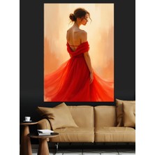 Kırmızı Elbiseli Kadın Dekoratif Kanvas - Mdf Ahşap Tablo