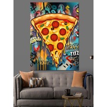 Lezzetli Pizza Çizimi Dekoratif Kanvas - Mdf Ahşap Tablo