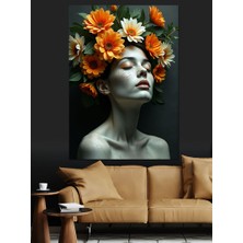 Çiçek Taçlı Kadın Portresi Dekoratif Kanvas - Mdf Ahşap Tablo