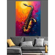 Renkli Saksafon Dekoratif Kanvas - Mdf Ahşap Tablo