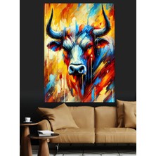 Renkli Boğa Portresi Dekoratif Kanvas - Mdf Ahşap Tablo