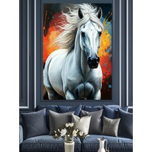 Koşan Beyaz At Dekoratif Kanvas - Mdf Ahşap Tablo