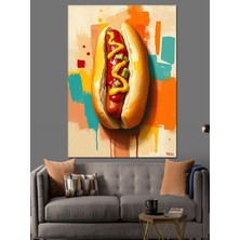 Renkli Hot Dog Çizimi Dekoratif Kanvas - Mdf Ahşap Tablo