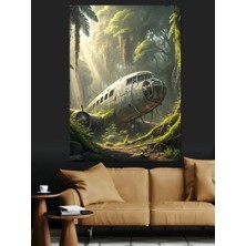 Ormanda Eski Uçak Dekoratif Kanvas - Mdf Ahşap Tablo