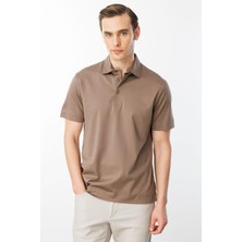 Desen Triko Erkek Polo Yaka Merserize T-Shirt A.kahve
