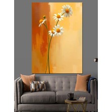Beyaz Papatya ve Turuncu Arka Plan Dekoratif Kanvas - Mdf Ahşap Tablo