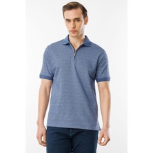 Desen Triko Erkek Fermuarlı T-Shirt Lacivert