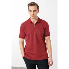 Desen Triko Erkek Fermuarlı Jakarlı T-Shirt Bordo