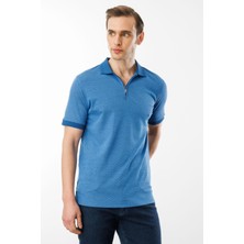 Desen Triko Erkek Fermuarlı Jakarlı T-Shirt Saks