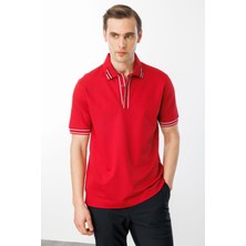 Desen Triko Erkek Polo Yaka T-Shirt Kırmızı