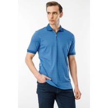 Desen Triko Erkek Fermuarlı T-Shirt Saks