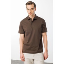 Desen Triko Erkek Polo Yaka Merserize T-Shirt K.kahve