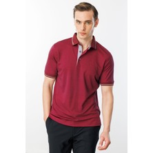 Desen Triko Erkek Polo Yaka Yakası ve Kolu Triko T-Shirt Bordo