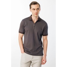 Desen Triko Erkek Fermuarlı Jakarlı T-Shirt Kahve