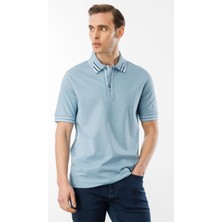 Desen Triko Erkek Polo Yaka T-Shirt Mavi