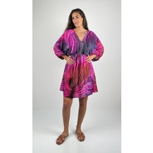 SOCRATES FIONA   V Yaka Sırttan Bağlı  Beli Lastikli  Kısa  Viskon  Elbise