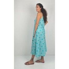 SOCRATES MOTHRA DRESS   Yuvarlak  Yaka  İnce Askılı   Desenli  El Baskısı Uzun  Elbise