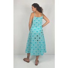 SOCRATES MOTHRA DRESS   Yuvarlak  Yaka  İnce Askılı   Desenli  El Baskısı Uzun  Elbise
