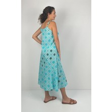 SOCRATES MOTHRA DRESS   Yuvarlak  Yaka  İnce Askılı   Desenli  El Baskısı Uzun  Elbise