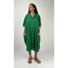 HERA KISA  Kaftan Desenli El Baskısı Oversize  Midi Boy