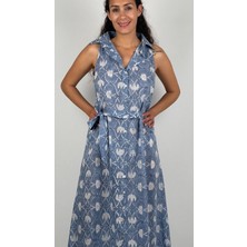 SOCRATES SOPHIA  DRESS   Gömlek Yaka Sıfır  Kol Kemerli  Desenli El Baskısı Uzun  Elbise
