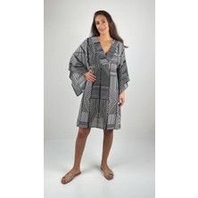 SOCRATES MARINE  V Yaka  Kimono  Kollu Kısa Viskon Elbise